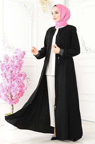 moda selvim Abaya 3028PD194 Black - Thumbnail