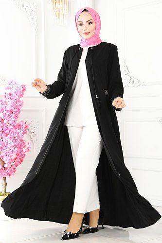 moda selvim Abaya 3028PD194 Black - Thumbnail