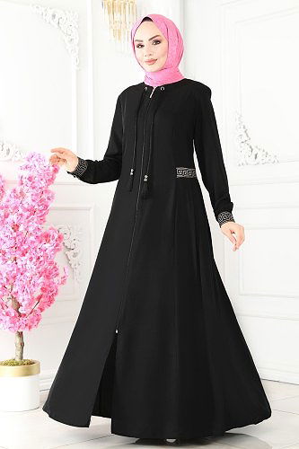 moda selvim Abaya 3028PD194 Black - Thumbnail
