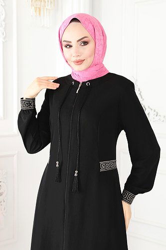 moda selvim Abaya 3028PD194 Black - Thumbnail