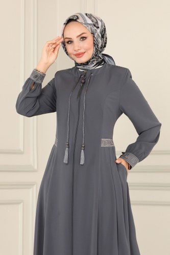 moda selvim Abaya 3028PD194 Gray - Thumbnail