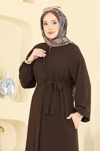 moda selvim Abaya 3030SMD1186 Bitter Brown - Thumbnail