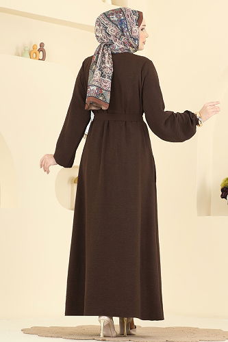 moda selvim Abaya 3030SMD1186 Bitter Brown - Thumbnail