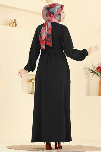 moda selvim Abaya 3030SMD1186 Black - Thumbnail