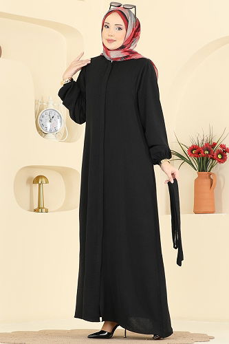 moda selvim عباءة أسود 3030SMD1186 - Thumbnail