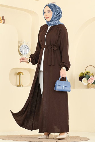 moda selvim Abaya 3030SMD1186 Brown - Thumbnail