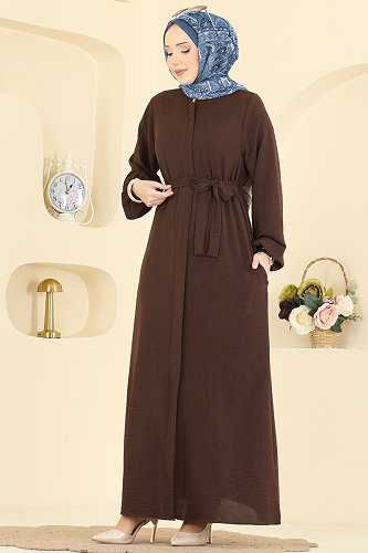 moda selvim Abaya 3030SMD1186 Brown - Thumbnail