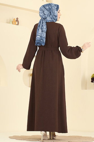 moda selvim Abaya 3030SMD1186 Brown - Thumbnail