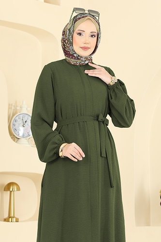 moda selvim Abaya 3030SMD1186 Light Khaki - Thumbnail