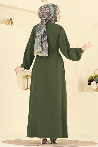 moda selvim Abaya 3030SMD1186 Light Khaki - Thumbnail