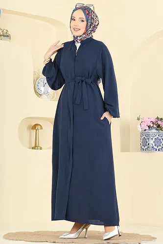 moda selvim Abaya 3030SMD1186 Navy Blue - Thumbnail