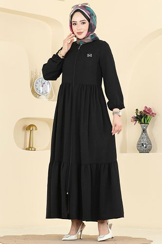 moda selvim عباءة أسود 3033SMD1186 - Thumbnail