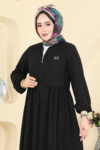 moda selvim عباءة أسود 3033SMD1186 - Thumbnail