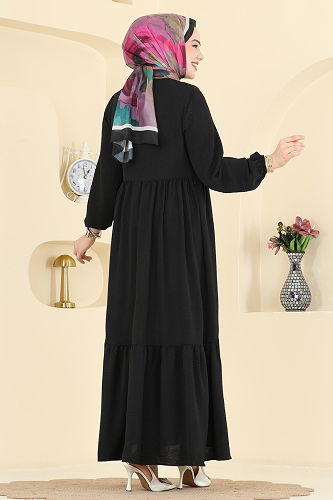 moda selvim عباءة أسود 3033SMD1186 - Thumbnail