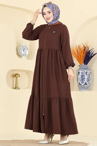 moda selvim Abaya 3033SMD1186 Brown - Thumbnail