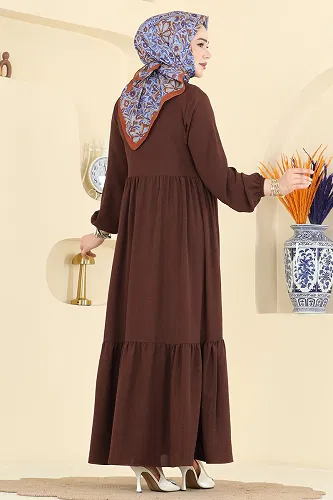 moda selvim Abaya 3033SMD1186 Brown - Thumbnail