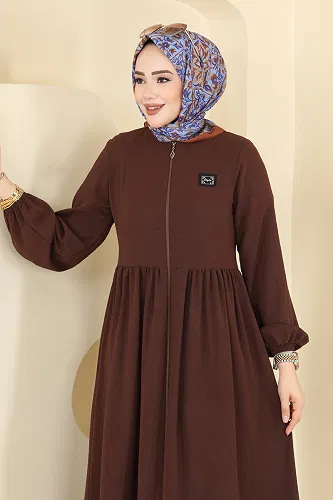 moda selvim Abaya 3033SMD1186 Brown - Thumbnail