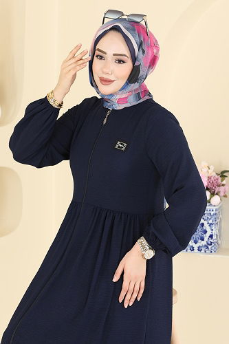 moda selvim Abaya 3033SMD1186 Navy Blue - Thumbnail