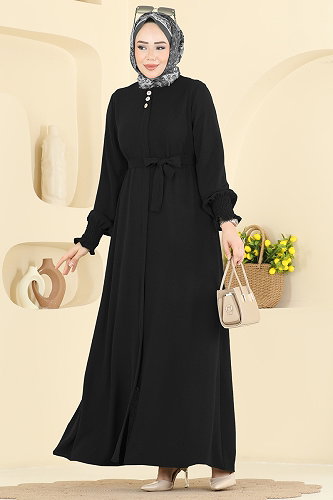 moda selvim عباءة أسود 3036SMD1186 - Thumbnail