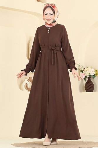 moda selvim Abaya 3036SMD1186 Brown - Thumbnail