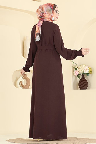 moda selvim Abaya 3036SMD1186 Brown - Thumbnail