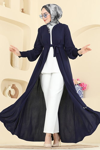 moda selvim Abaya 3036SMD1186 Dark Navy Blue - Thumbnail