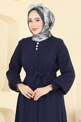 moda selvim عباءة كحلي غامق 3036SMD1186 - Thumbnail