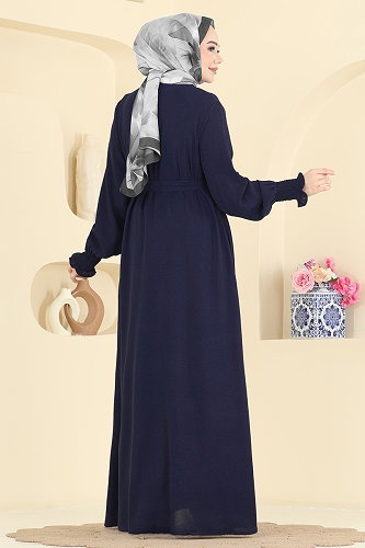 moda selvim عباءة كحلي غامق 3036SMD1186 - Thumbnail