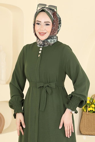 moda selvim Abaya 3036SMD1186 Khaki - Thumbnail