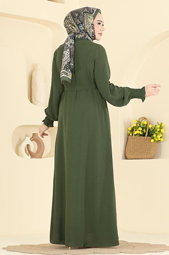 moda selvim عباءة اخضر عفني 3036SMD1186 - Thumbnail