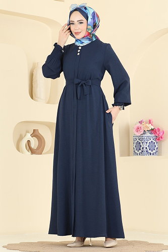 moda selvim عباءة كحلي 3036SMD1186 - Thumbnail