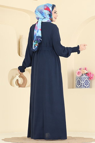 moda selvim عباءة كحلي 3036SMD1186 - Thumbnail