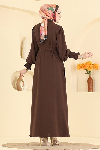 moda selvim Abaya 3038SMD1186 Brown - Thumbnail