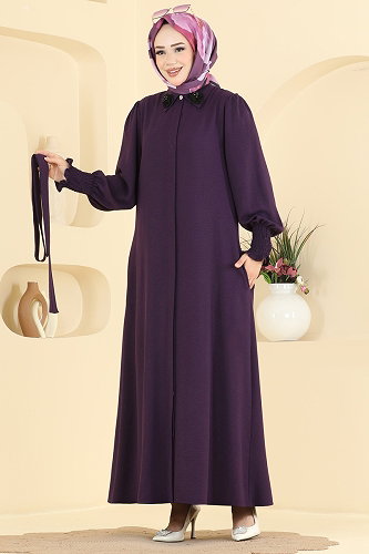 moda selvim Abaya 3038SMD1186 Damson - Thumbnail