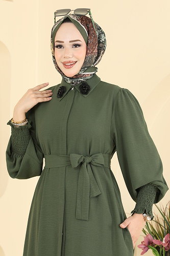 moda selvim عباءة اخضر عفني 3038SMD1186 - Thumbnail