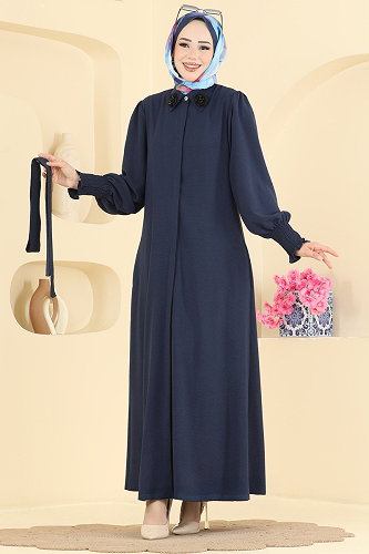 moda selvim عباءة كحلي 3038SMD1186 - Thumbnail