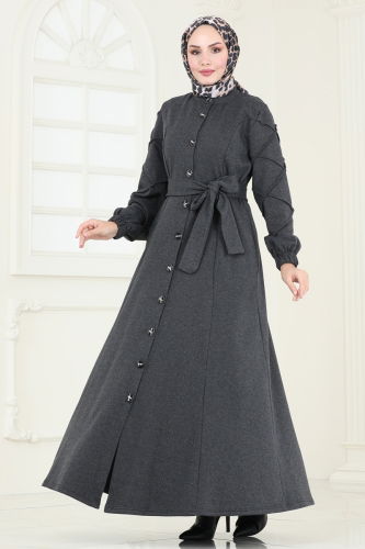 moda selvim Abaya 303DVL817 Anthracite - Thumbnail