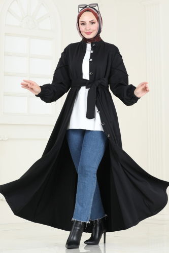 moda selvim Abaya 303DVL817 Black - Thumbnail