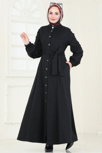 moda selvim Abaya 303DVL817 Black - Thumbnail