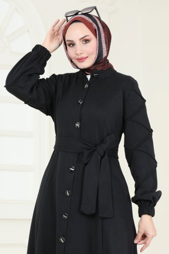 moda selvim Abaya 303DVL817 Black - Thumbnail