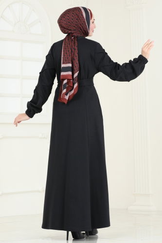 moda selvim Abaya 303DVL817 Black - Thumbnail