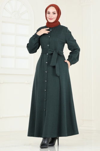 moda selvim Abaya 303DVL817 Emerald - Thumbnail