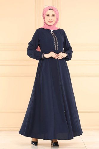 moda selvim Abaya 3056PD194 Navy Blue - Thumbnail