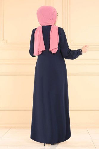 moda selvim Abaya 3056PD194 Navy Blue - Thumbnail
