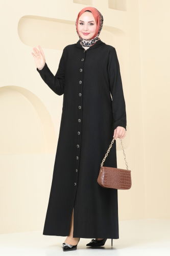 moda selvim Abaya 3060HBS856 Black - Thumbnail