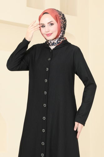 moda selvim Abaya 3060HBS856 Black - Thumbnail