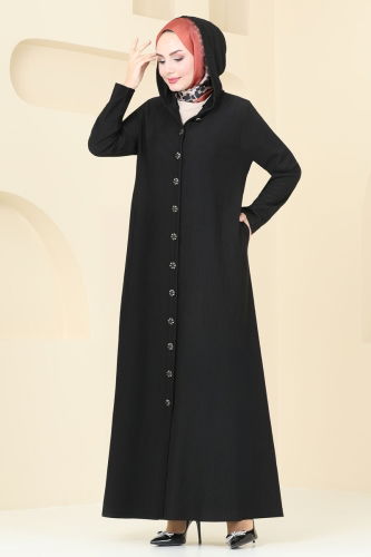 moda selvim Abaya 3060HBS856 Black - Thumbnail