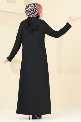 moda selvim Abaya 3060HBS856 Black - Thumbnail