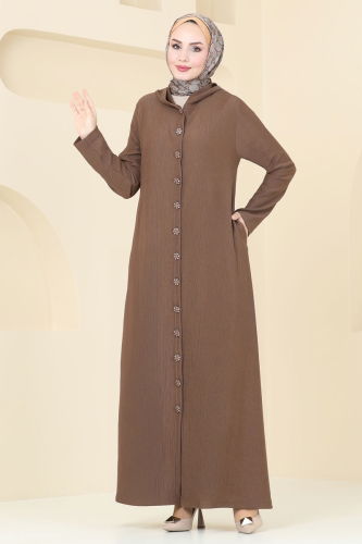 moda selvim Abaya 3060HBS856 Brown - Thumbnail