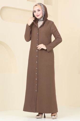 moda selvim Abaya 3060HBS856 Brown - Thumbnail